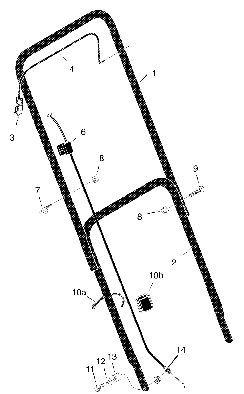 Handle Assembly Diagram and Parts List for 20104C 2001 Briggs and Stratton Lawn Mower